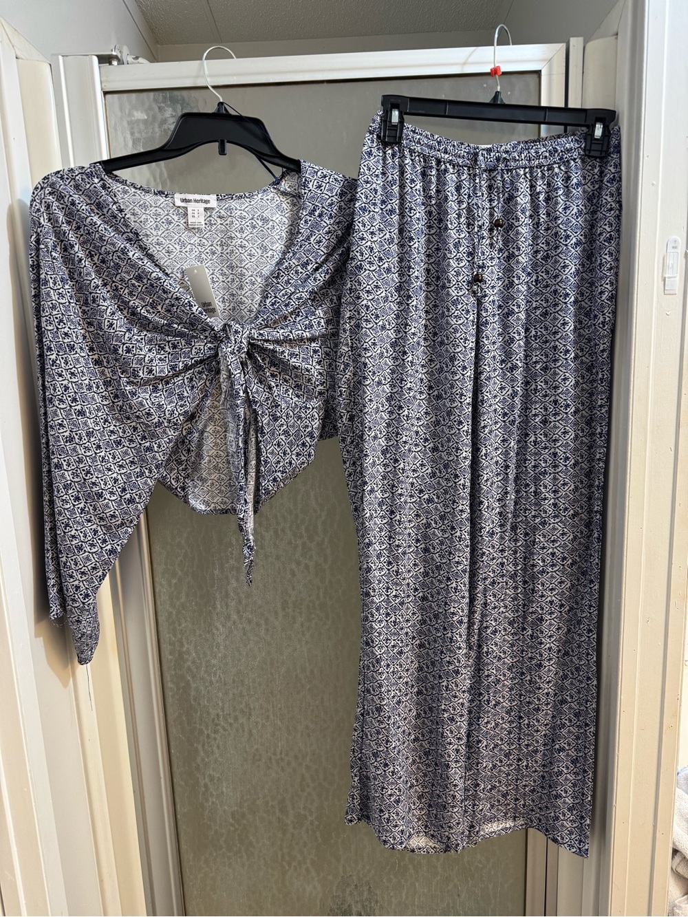 Urban Heritage Navy & White Printed Tie-Front Set 3 Piece Set